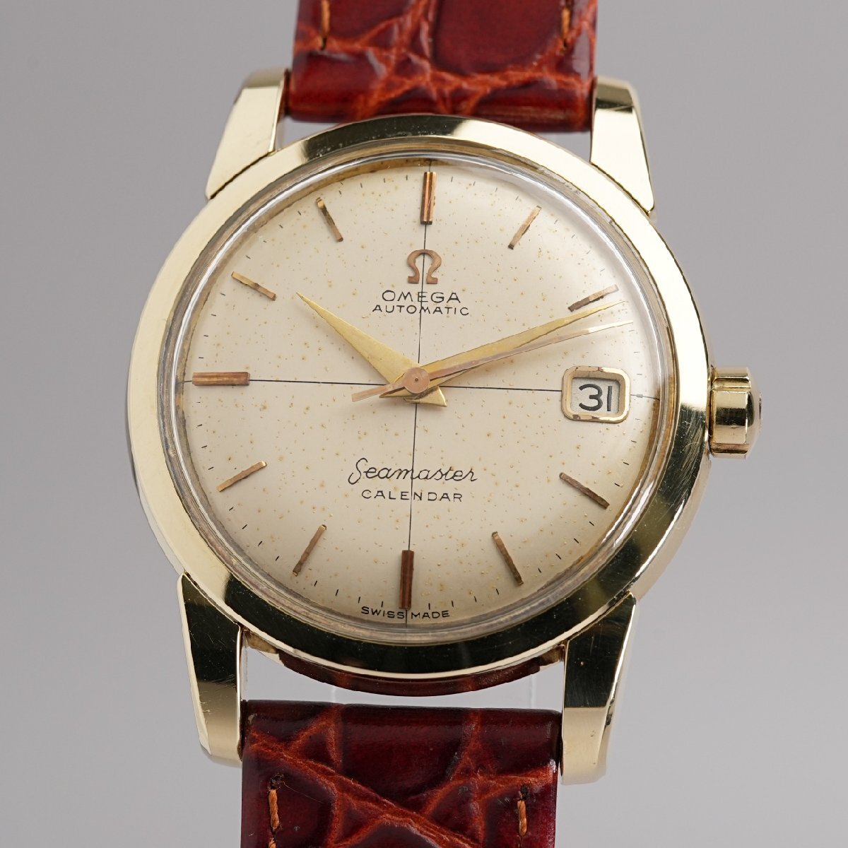 【OH済】1958年制 アンティーク オメガ シーマスター Cal503 クロスライン ドルフィン針 ゴールドキャップ GF ヴィンテージ
