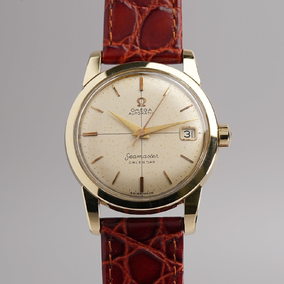【OH済】1958年制 アンティーク オメガ シーマスター Cal503 クロスライン ドルフィン針 ゴールドキャップ GF ヴィンテージ