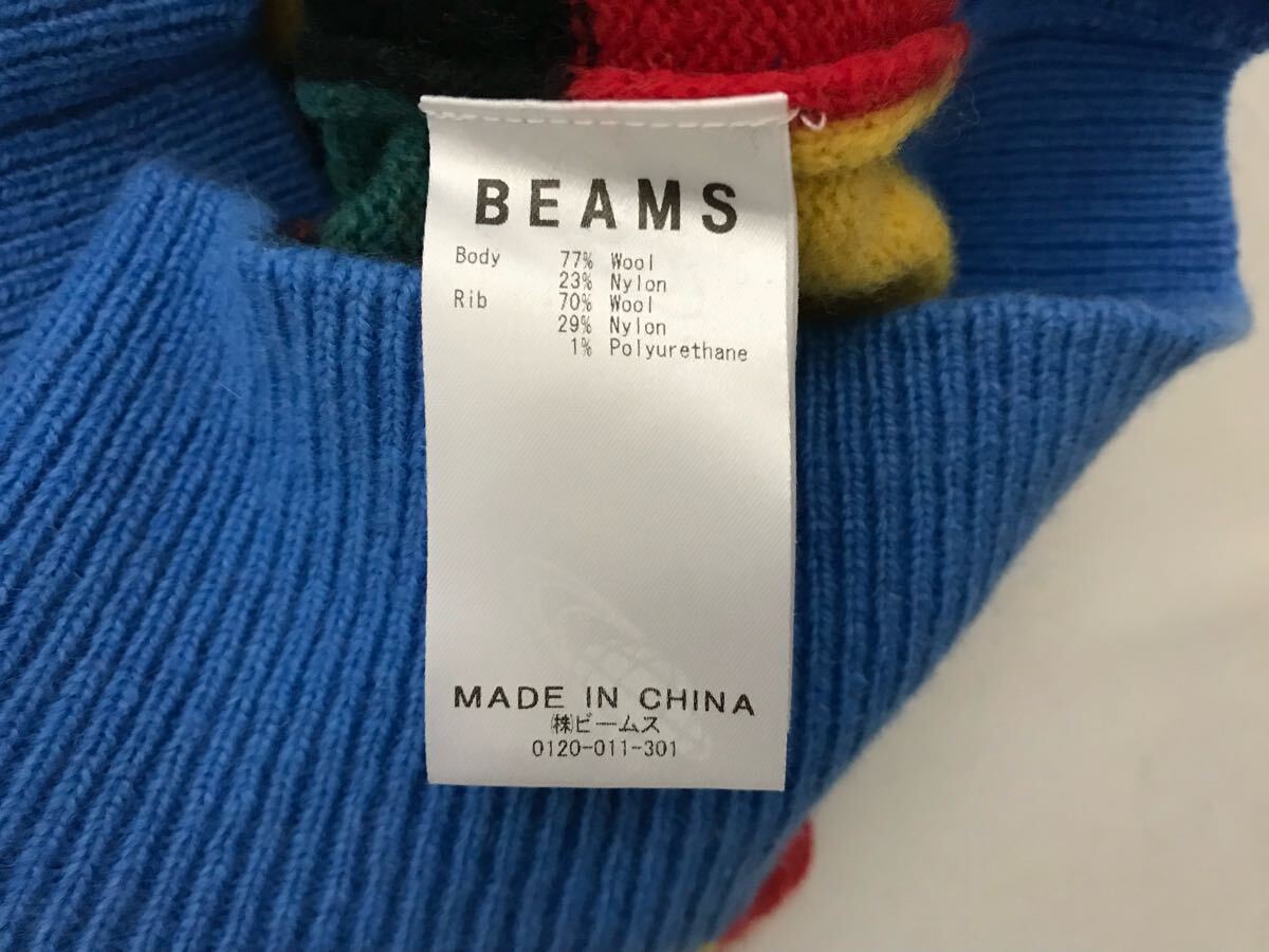 本物ビームスBEAMSカラフルブロックチェック柄ウールニット長袖セーターメンズサーフミリタリーアメカジビジネススーツゴルフ青赤イエローM_画像5