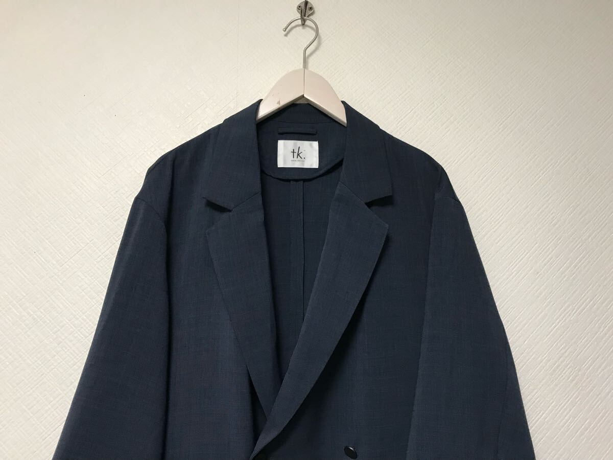 本物タケオキクチtkTAKEOKIKUCHIスーツ地5部丈ダブルテーラードジャケット長袖ビジネススーツモードドレスゴルフメンズM紺ネイビー_画像2