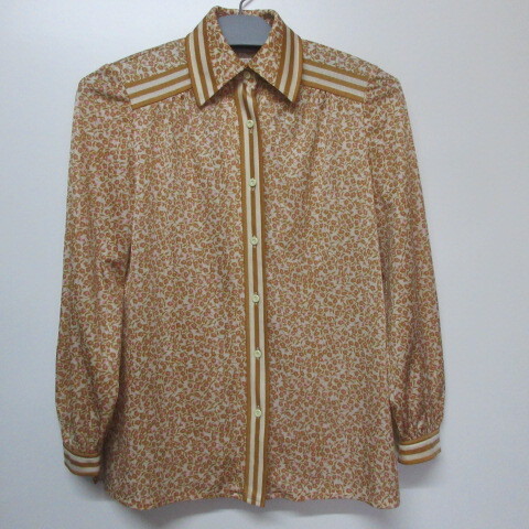 昭和レトロ　MICALADY レディース　 柄シャツ 　茶　花柄　オールド　JAPAN古着　sy3311