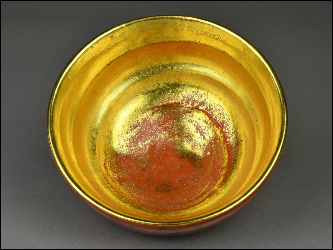 楽焼【佐々木松楽】赤楽 嶋台茶碗 金銀一双 共布 共箱 茶道具 UM25-0214_画像3