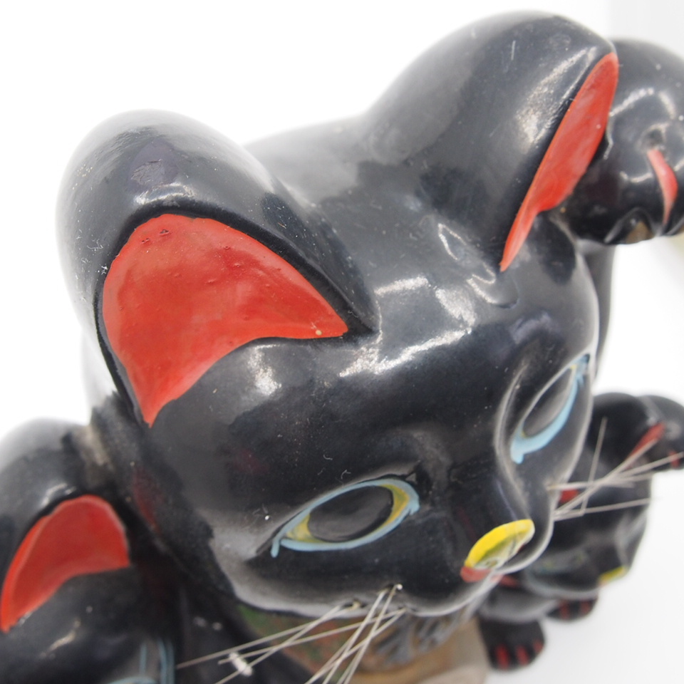 黒招き猫 招き猫 黒猫 小判猫 3匹 商売繁盛 縁起物 陶器 昭和 黒招き猫 招き猫 黒猫 小判猫 3匹 商売繁盛 縁起物 陶器 昭和