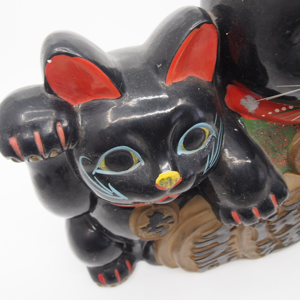 黒招き猫 招き猫 黒猫 小判猫 3匹 商売繁盛 縁起物 陶器 昭和 黒招き猫 招き猫 黒猫 小判猫 3匹 商売繁盛 縁起物 陶器 昭和