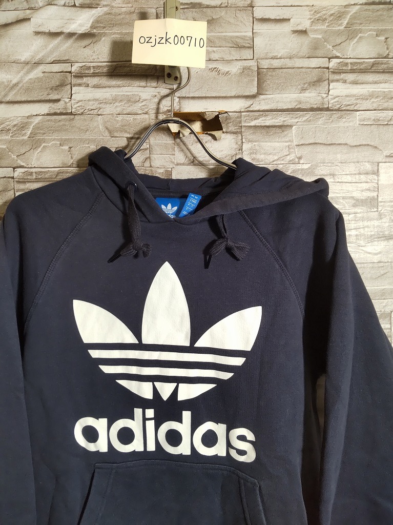 women's I292 adidas originals アディダス オリジナルス ビッグ トレフォイル プルオーバー スウェット パーカー L ネイビー_画像1