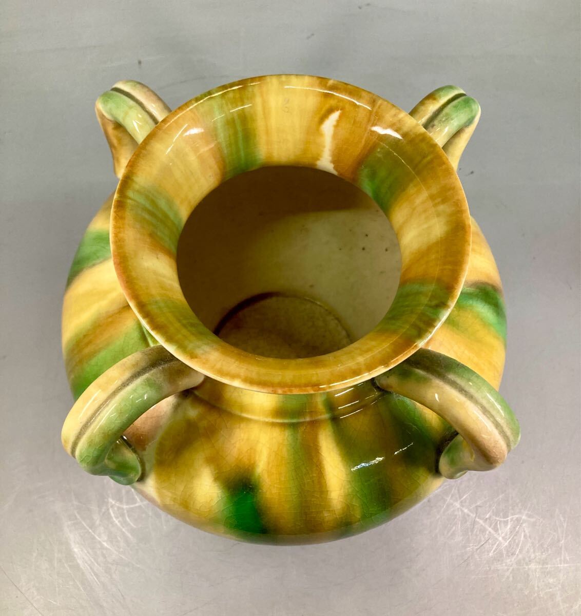 秀山作 三彩焼 四耳花瓶 四耳壷 四耳壺 花瓶 花器 花入 飾壺 秀山作 三彩焼 四耳花瓶 四耳壷 四耳壺 花瓶 花器 花入 飾壺