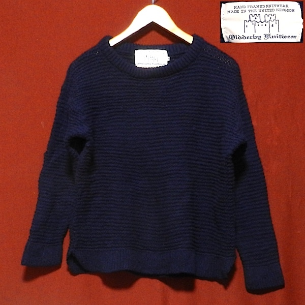 OLDDERBY KNITWEAR オールドダービー ニットウェア イギリス製 英国製 毛 100% ウール ニット セーター 幅広 ざっくり 紺 S 美品_画像1