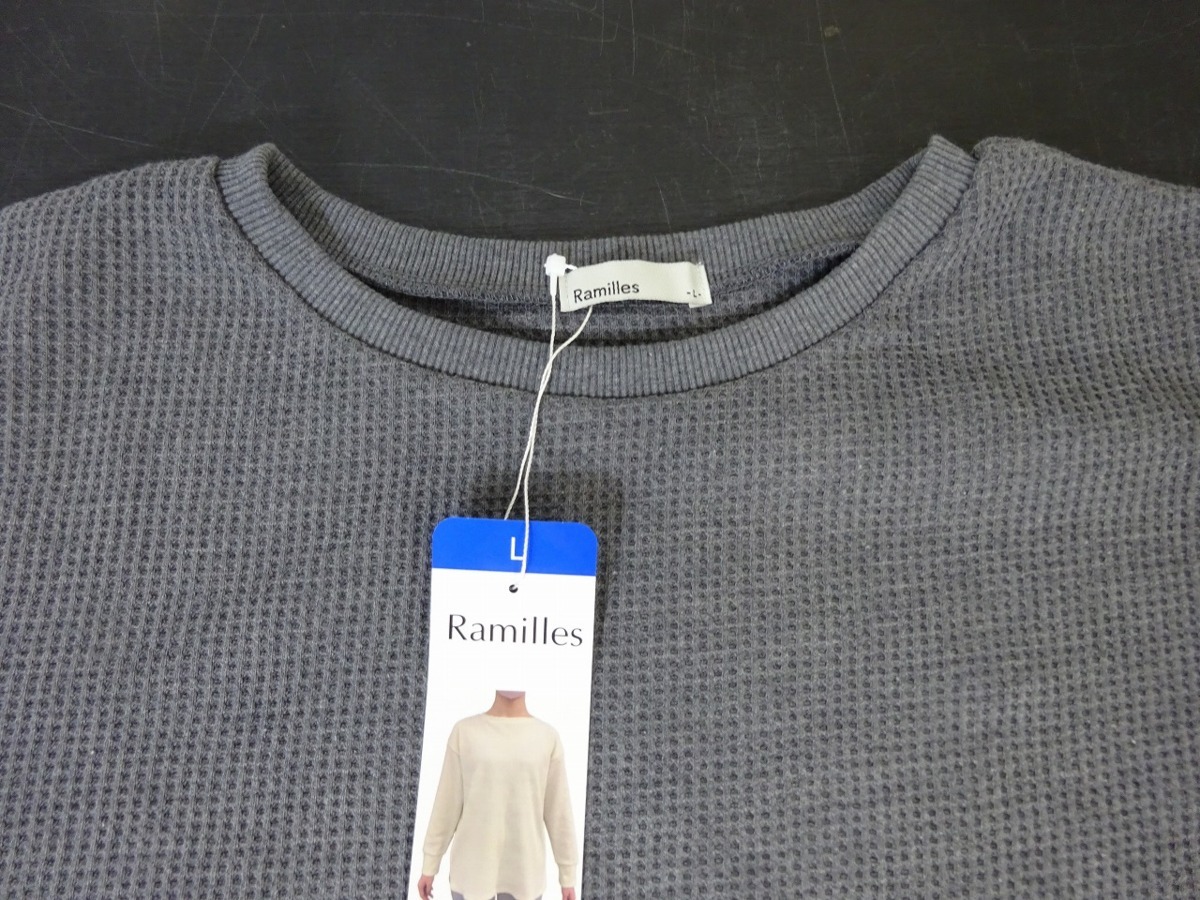 送料無料 未使用品 RAMILLES コストコ ワッフル素材 ロングスリーブ2枚セット Lサイズ 長袖Tシャツ レディース チャコールグレー 管理_画像3