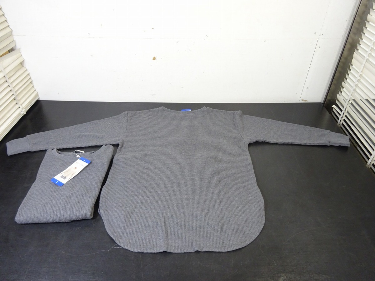 送料無料 未使用品 RAMILLES コストコ ワッフル素材 ロングスリーブ2枚セット Lサイズ 長袖Tシャツ レディース チャコールグレー 管理_画像5