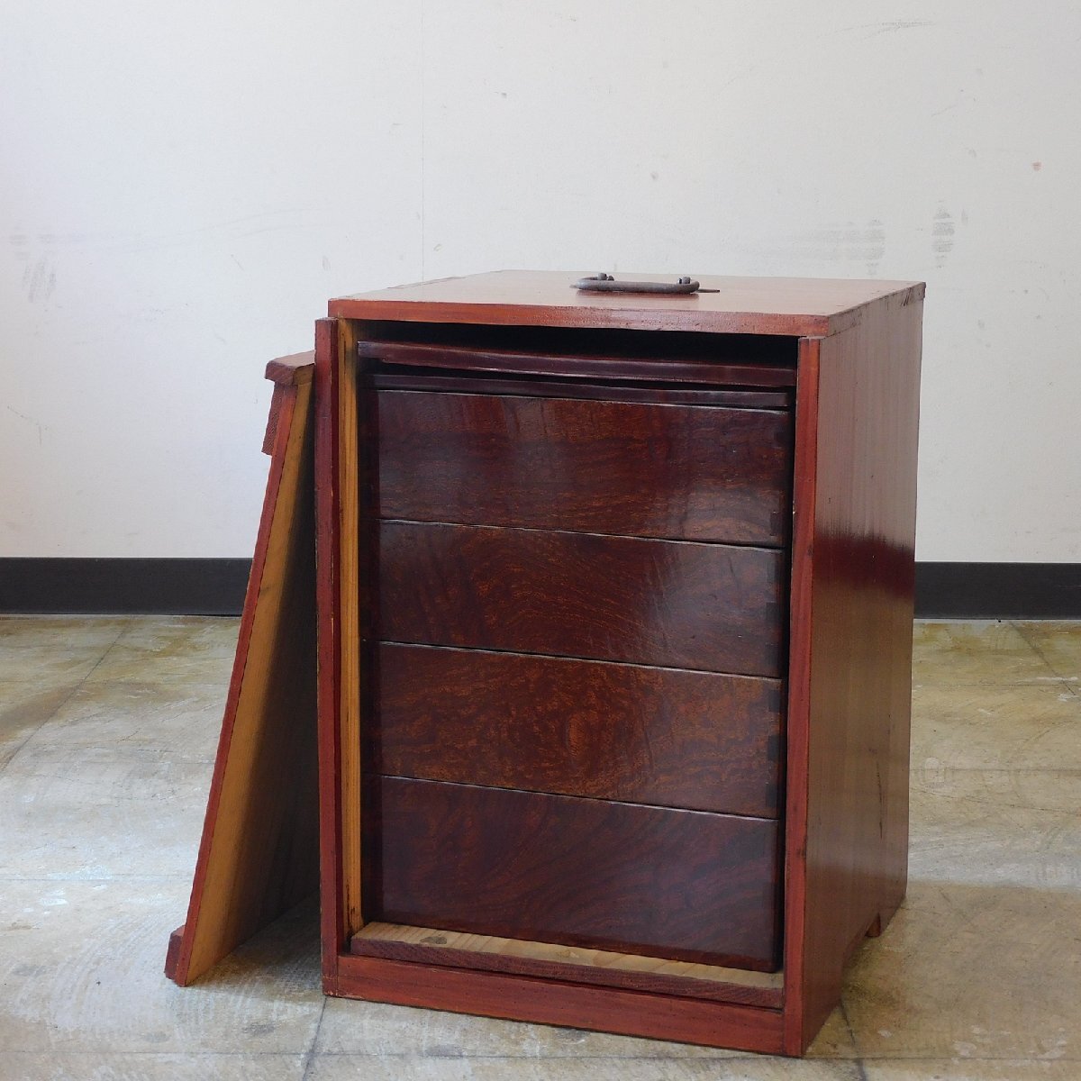 欅玉杢 四段 重箱 HK-a-04758/箱付き ケヤキ 木製 本漆 時代漆器 重箱 懐石道具 茶道具