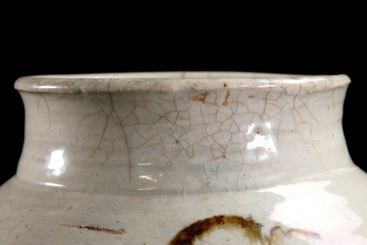ZM580 朝鮮古美術 李朝時代 李朝白磁提灯壺 高37.5cm 重5.6kg 木