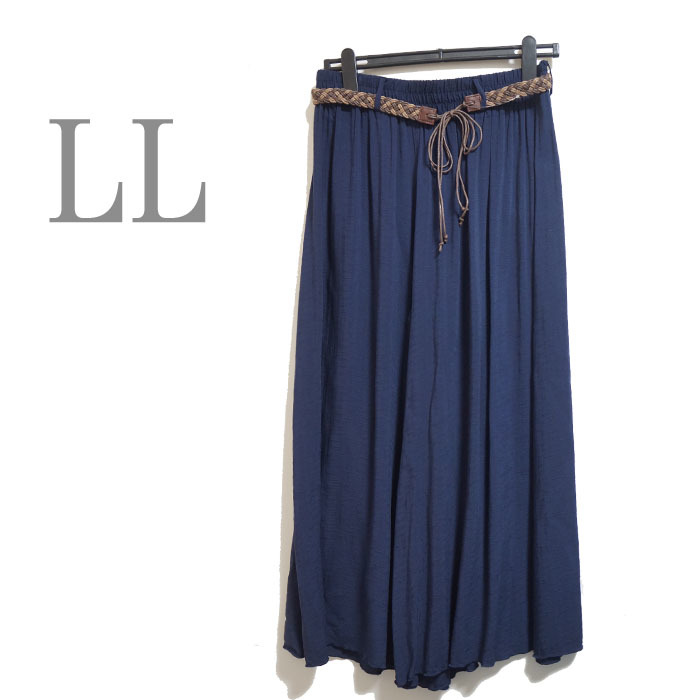 新品/COOL/イージーパンツ/紺系/快適/LL/ベルト付/レディース●f8904