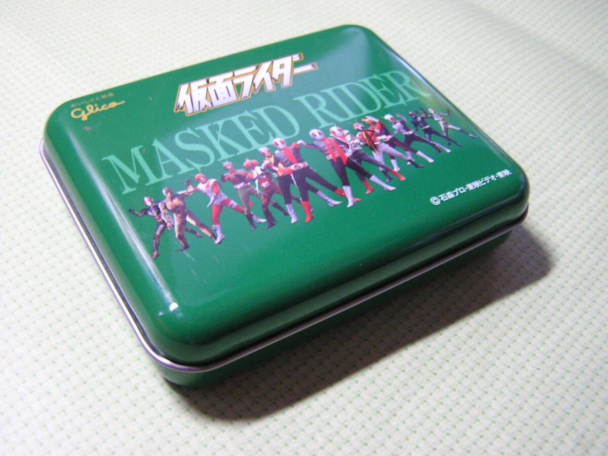 仮面ライダー　アーモンドグリコ　缶（緑色2種）　＋　クリアカード　4枚