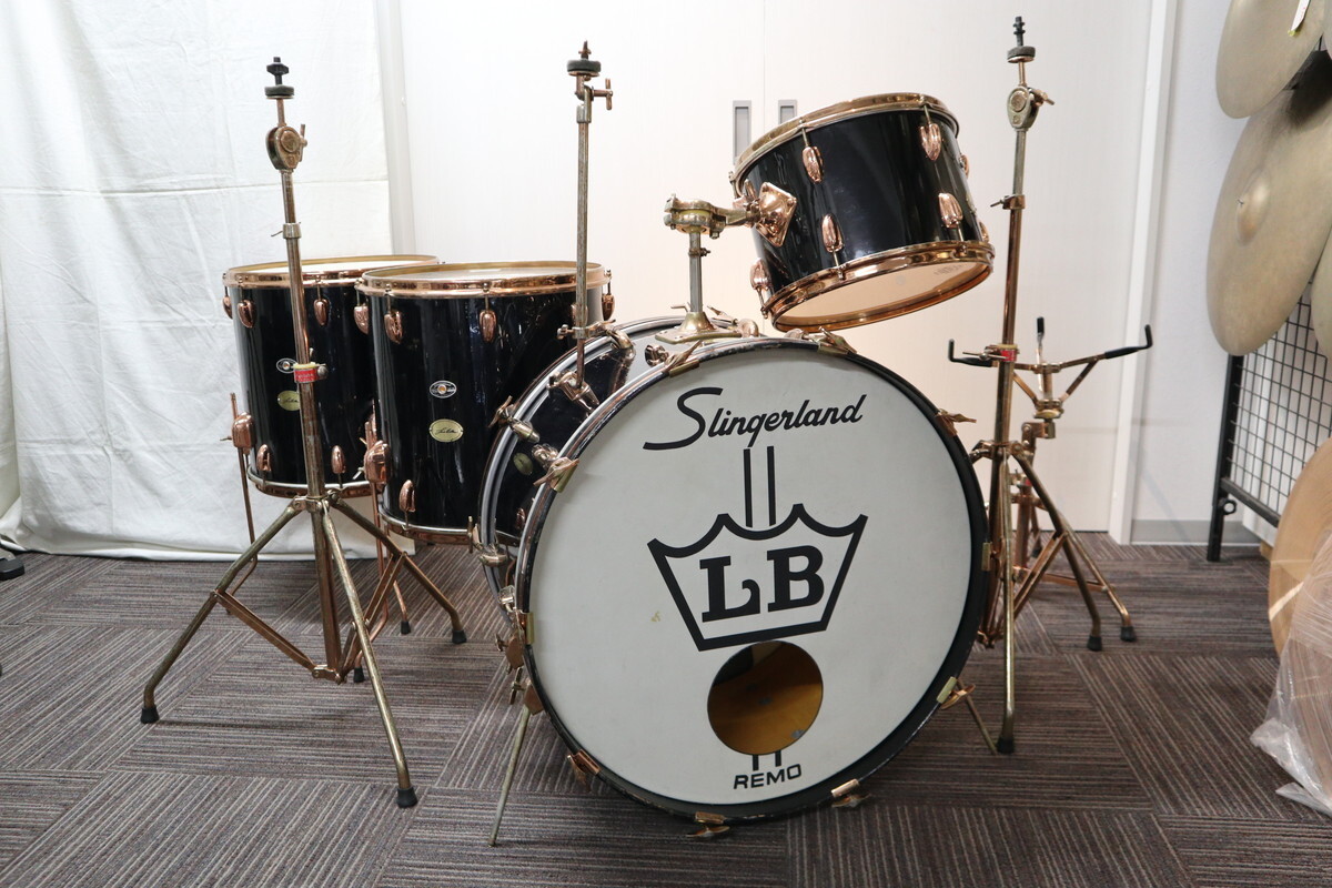 VINTAGE SLINGERLAND Late 70's Louis Bellson kit 24×14BD、13×9TT 16×16FT、16×16FT　Copper Plate HW Blakrome