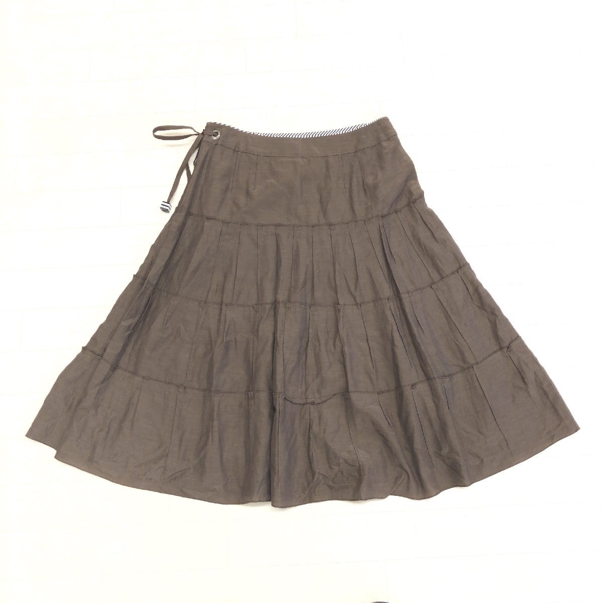 美品 SONIA RYKIEL ソニアリキエル タック ティアードスカート 40(L) ダークブラウン フレアスカート 國內(nèi)正規(guī)品 レディース 女性用