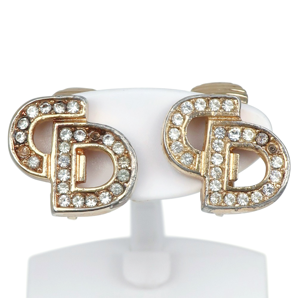 Dior ディオール CDロゴ イヤリング 金メッキ×ラインストーン 約5.0g レディース【I200124040】中古