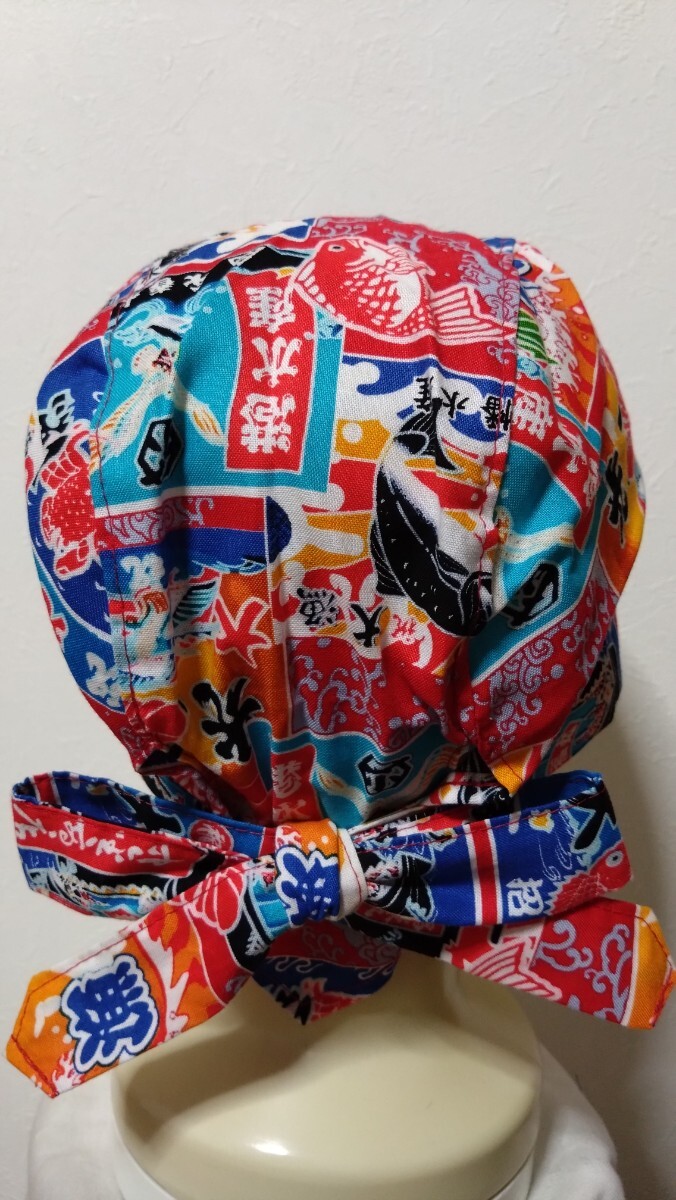 短★バンダナキャップ★ハンドメイド　和柄　大漁旗　赤