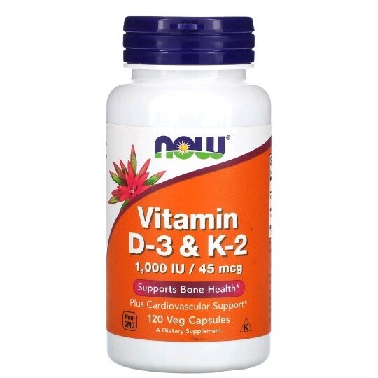 ナウフーズ　ビタミンD3(1000IU/25mcg) & ビタミンK2(45mcg)　120粒　1個　Now Foods ビタミンD3K2