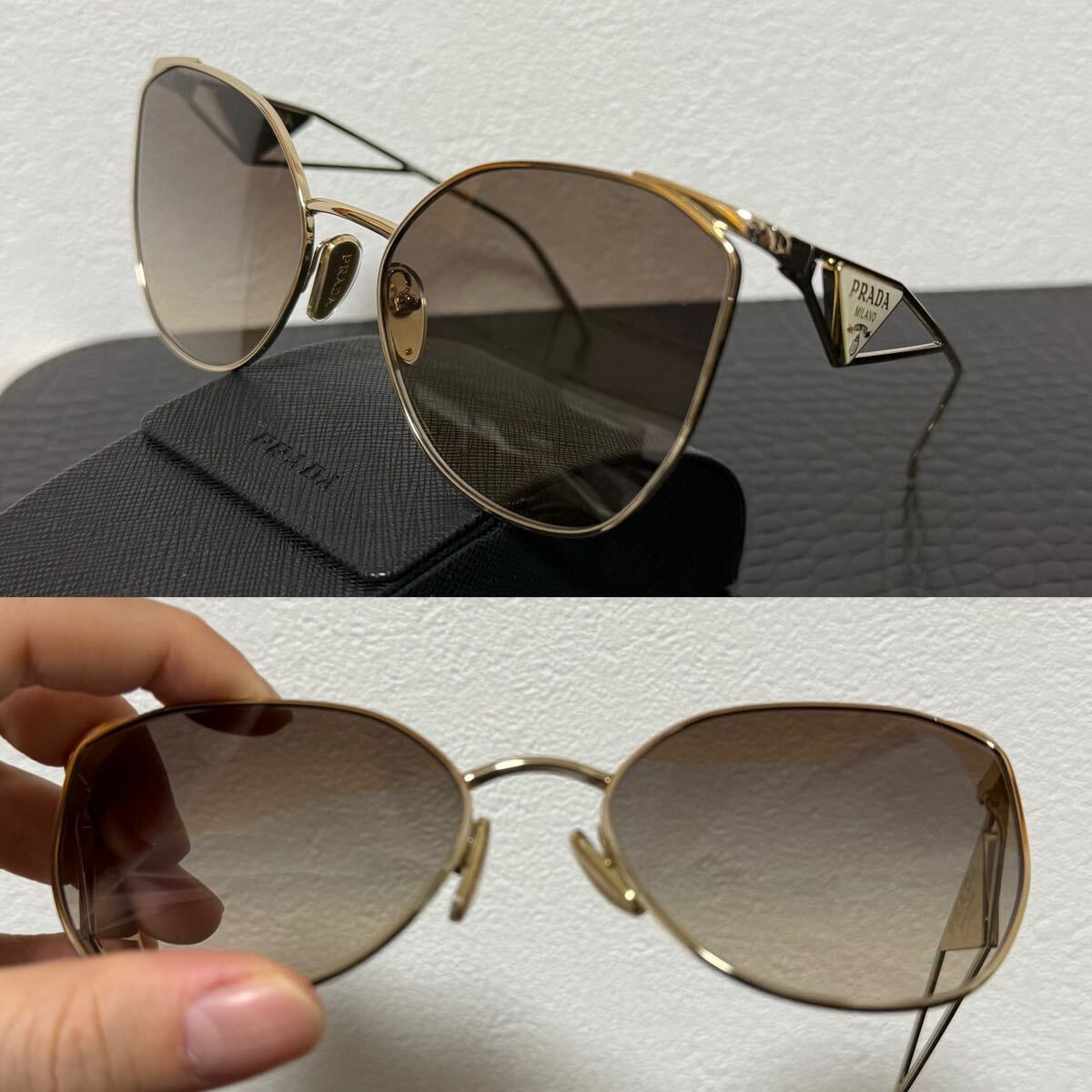 PRADA プラダ シンボルサングラス ゴールドフレームブラウン PRADA プラダ シンボルサングラス ゴールドフレームブラウン