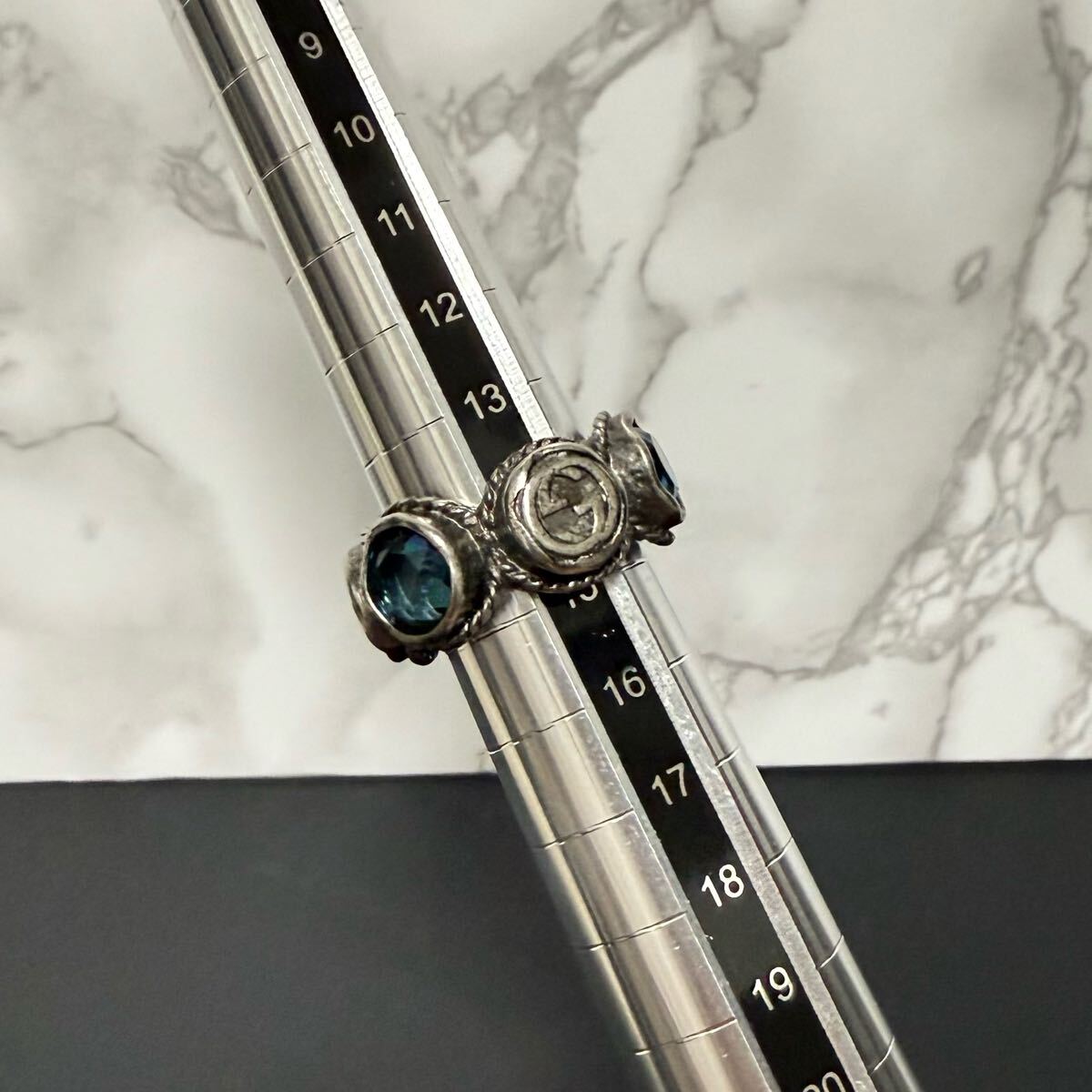 【国内配送、GUCCI】リング グッチ スワロフスキー ブルー 14号 GUCCI グッチ リング スワロフスキー クリスタルブルーリング