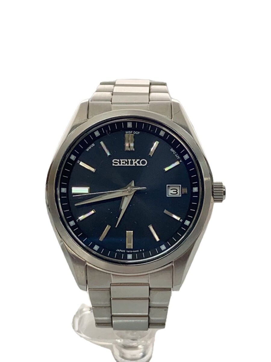 SEIKO◆ソーラー腕時計/アナログ/ステンレス/BLK/SLV/SS/7B72-0AC0