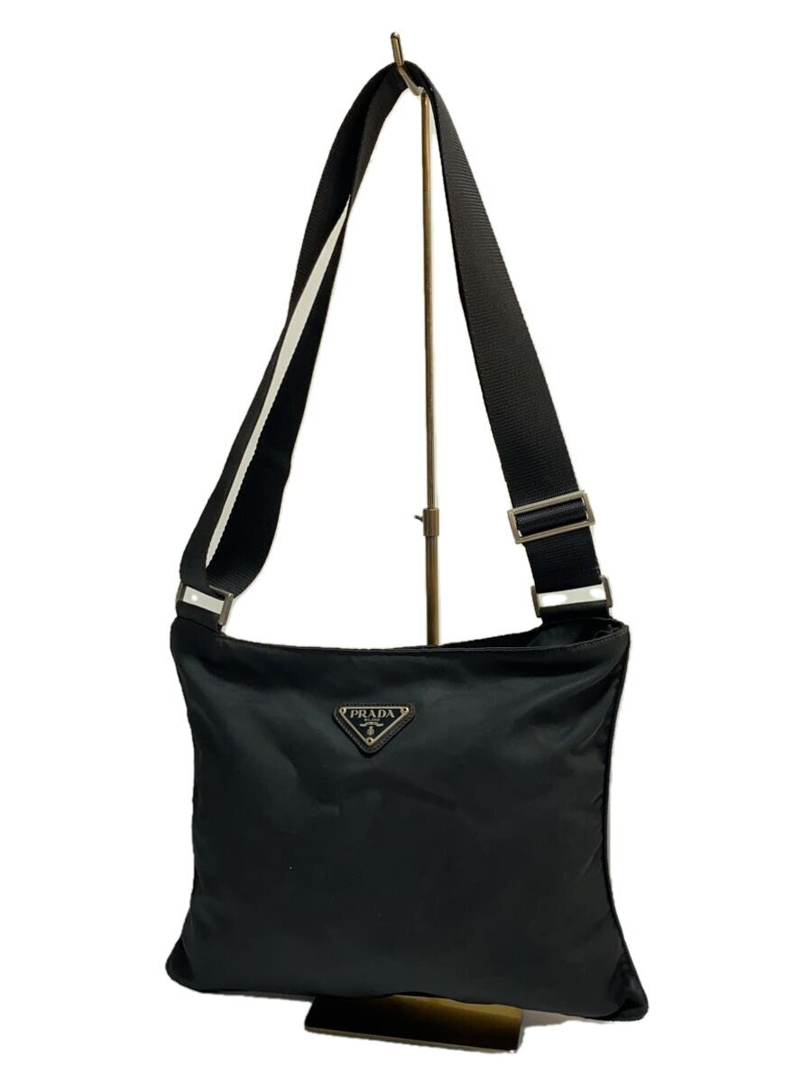 PRADA◆三角プレート/ショルダーバッグ/ナイロン/BLK/無地