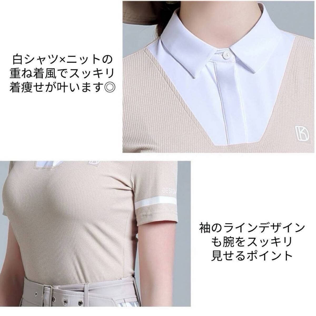 ゴルフウェア 上下セット L ポロシャツ ミニスカート 重ね着風 ベルト付 ゴルフウェア 上下セット S ポロシャツ ミニスカート 重ね着風