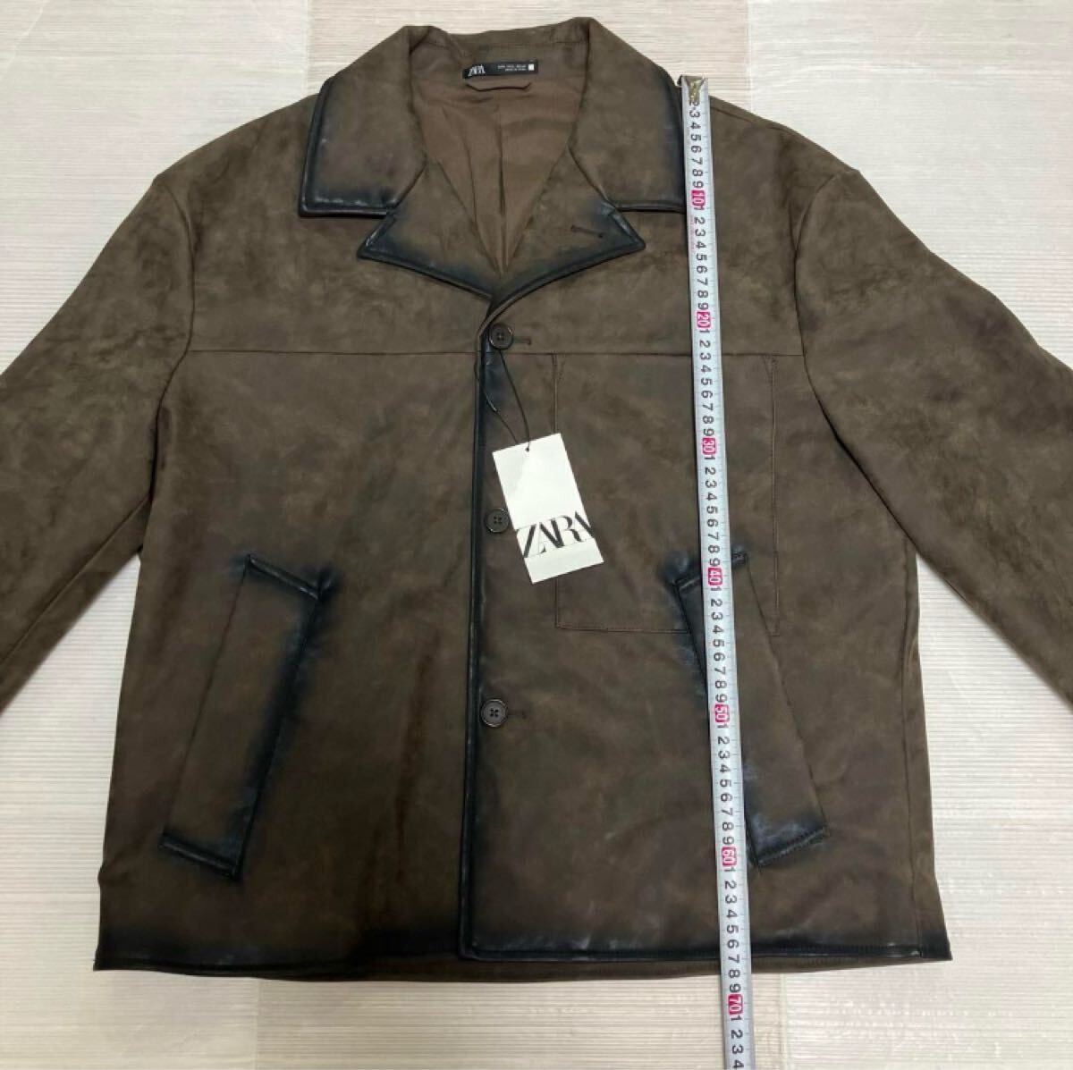 送料無料 新品 ZARA ウォッシュ加工フェイクレザージャケット USサイズ L_画像4