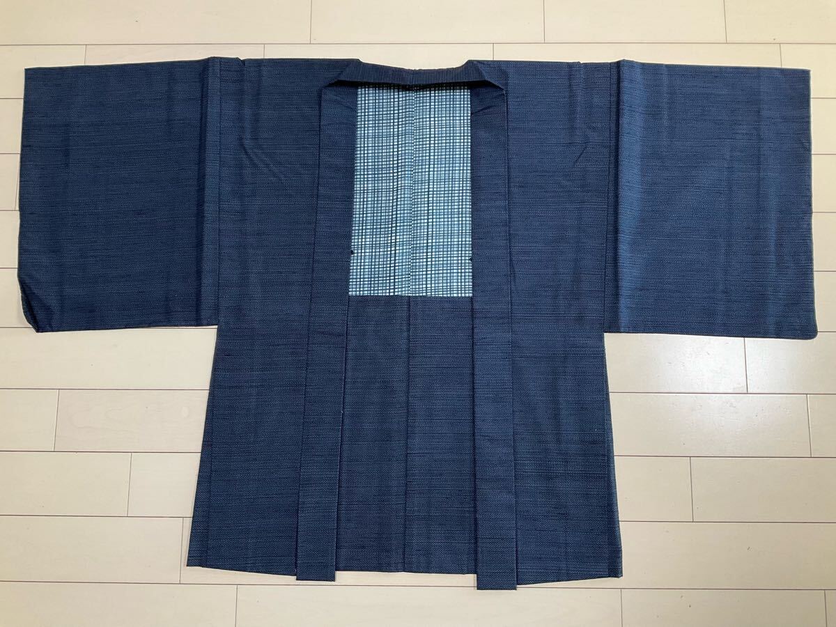 □E4059□中古美品□正絹□藍色 100亀甲 結城紬 男物 袷 羽織 □E4059□中古美品□正絹□藍色 100亀甲 結城紬 男物 袷 羽織