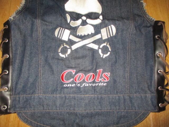 特注?カドヤ?矢沢永吉?COLLS?バンソン風(fēng)スカル　全刺繍?スカイライン?ケンメリ?GTR　ライダース?デニムGベストジャケット　美中古