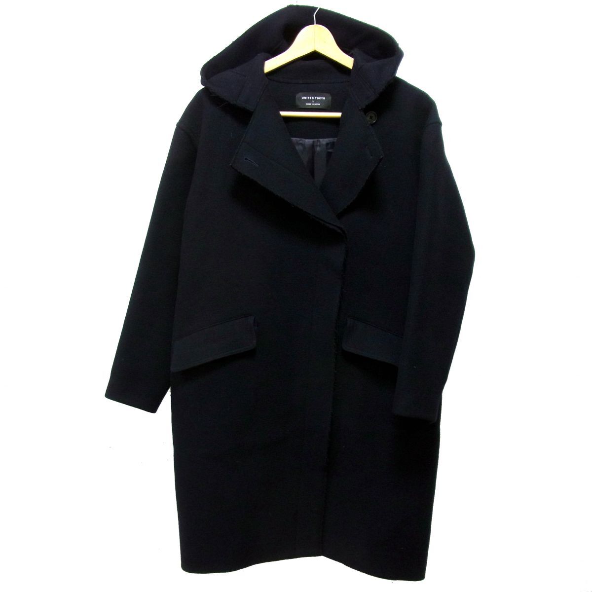 ■UNITED TOKYO フーデットロングコート カシミヤ混ウール素材 オーバーサイズ 冬物 レディース ユナイテッドトウキョウ_画像1