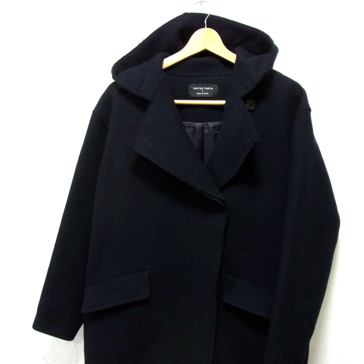 ■UNITED TOKYO フーデットロングコート カシミヤ混ウール素材 オーバーサイズ 冬物 レディース ユナイテッドトウキョウ_画像2