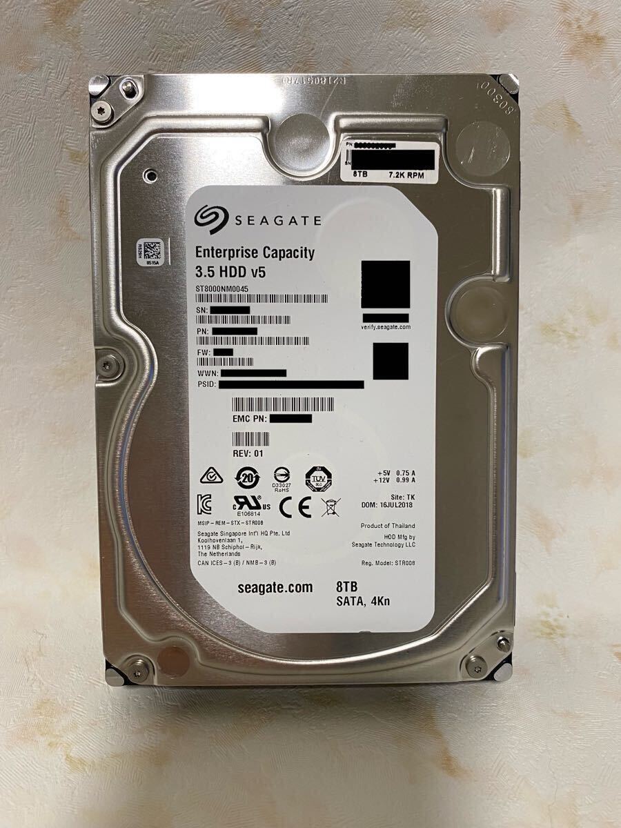 SEAGATE Enterprise Capacity HDD v5 SATA 3.5 HDD 8000GB(8TB) 使用時間:52441時間 起動回数:57回 中古動作品 Blancco消去