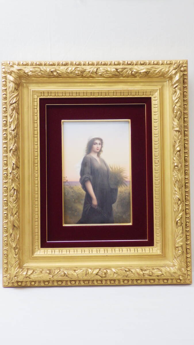 陶板絵画 Yahoo!オークション - KPM 陶板画 麦を刈る娘 ルース 額装
