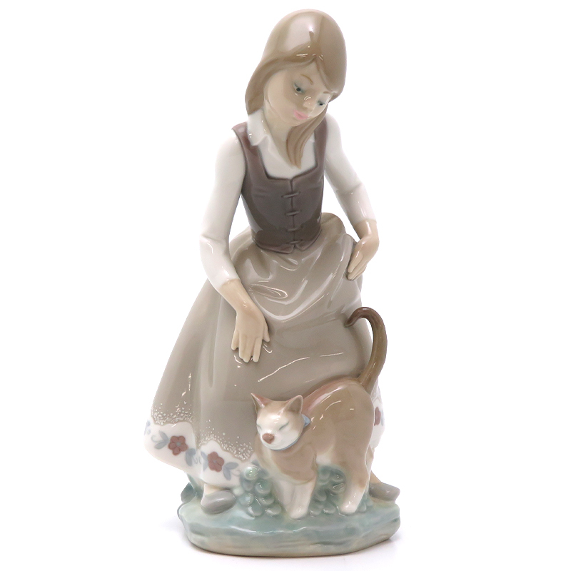 ［飯能本店］Lladr リヤドロ ポーセリンアート「貓と少女」 骨董?民蕓品 マルチカラー レディース?メンズ DH78413