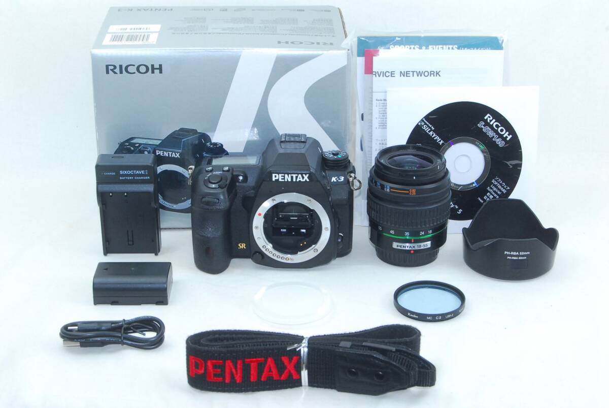 ★良品★PENTAX ペンタックス K-3 18-55mm レンズセット ブラック 元箱付き 39690ショット♪
