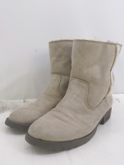 ◇ AMERICAN EAGLE OUTFITTERS ボア レザー ショート ブーツ サイズ 23cm ベージュ レディース P