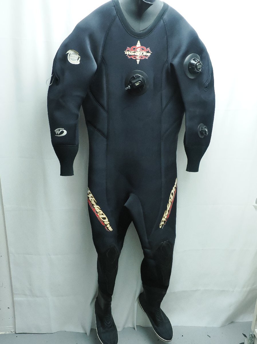 WorldDive ワールドダイブ ドライスーツ メンズ 164cm/65kg/ブーツ26cm リストバルブ付き 平置:胸囲52 腹囲42 尻囲47cm [3F-63207]