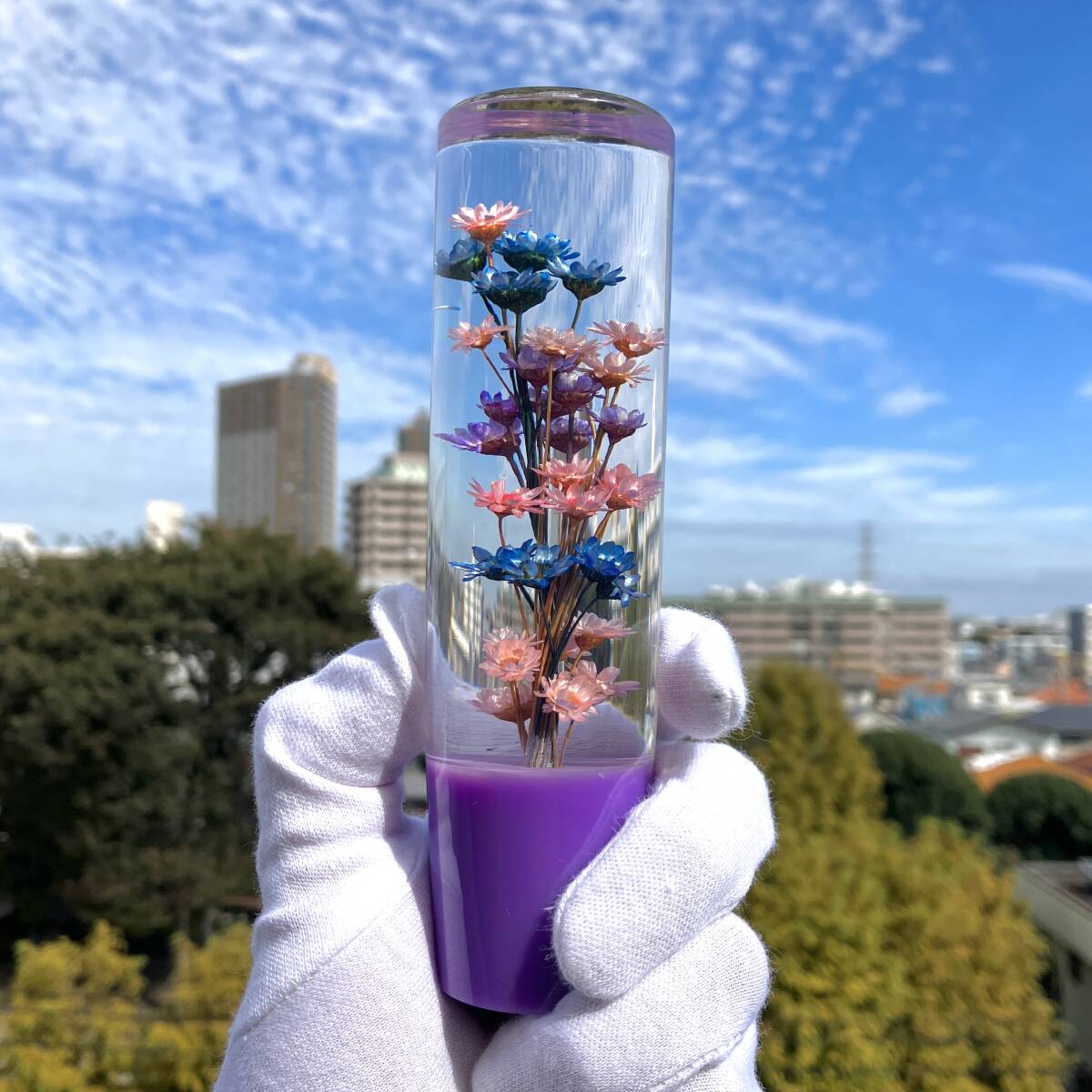 水中花 ロング 紫 シフトノブ ギアノブ ホットロッド ローライダー トラッキン トラック アメ車 舊車 usdm jdm パープル 角型 青紫 限定色