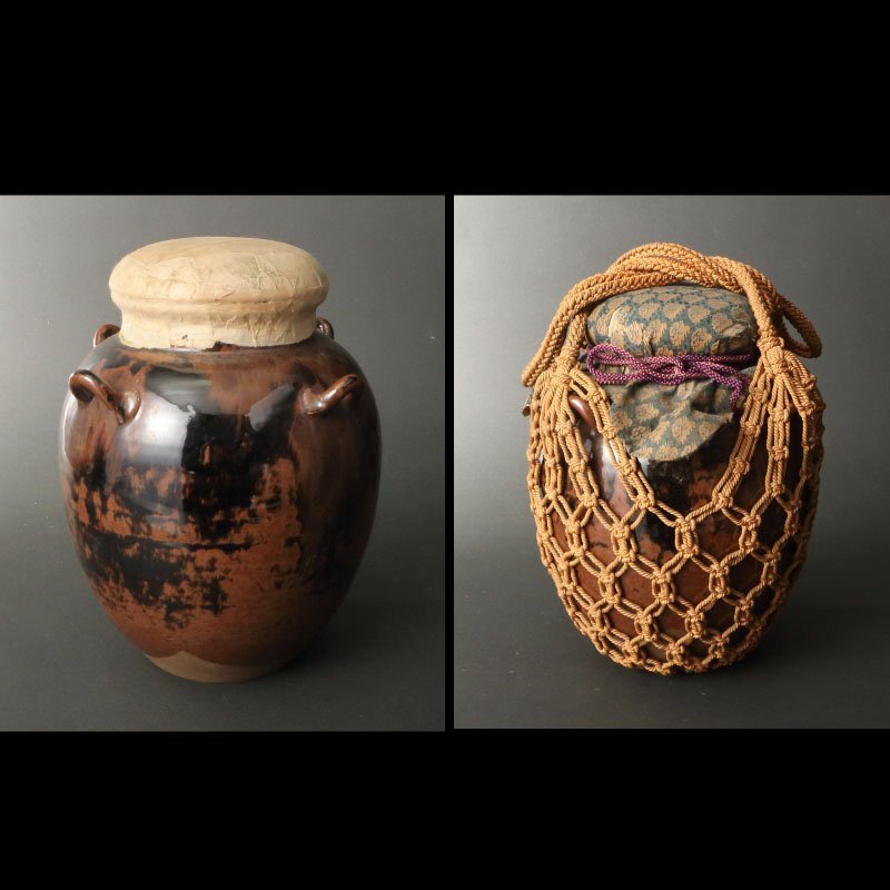 深和】江戸中期◇古瀬戸鉄釉四耳茶壷(飾茶壺 茶道具 床飾 古窯 深和】江戸中期◇古瀬戸鉄釉四耳茶壷(飾茶壺 茶道具 床飾 古窯