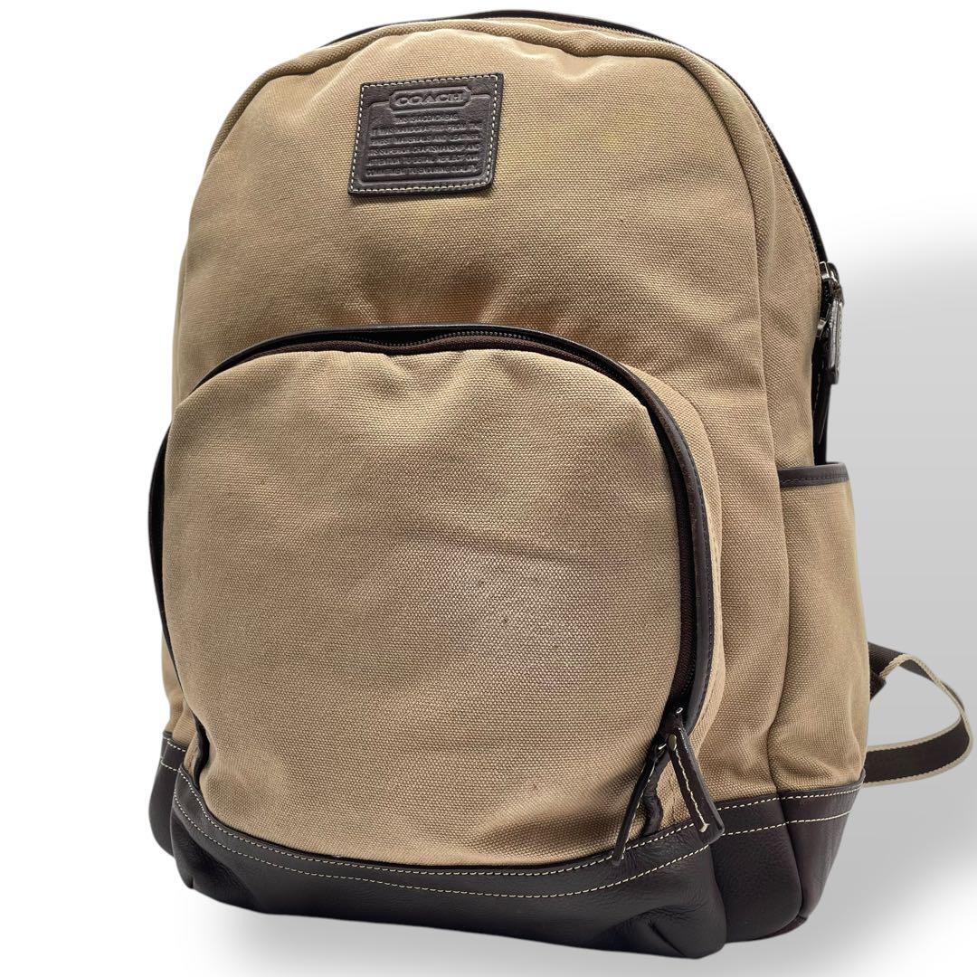 美品 COACH リュック バックパック ベージュ ヘリテージ ウェブ