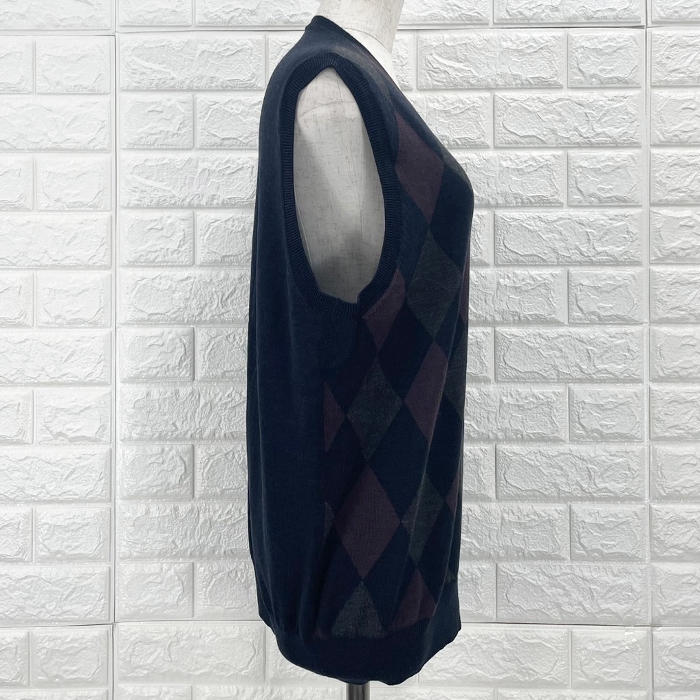 【A3258】NEWYORKER ニューヨーカー ニットベスト メンズ ネイビー系 Vネックデザイン アーガイル柄 秋冬 LLサイズ_画像3