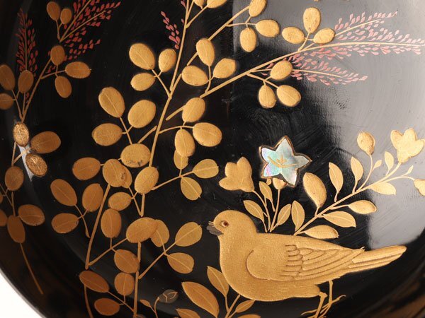 流】木製漆器 本金図替花鳥蒔絵 木皿二十客 箱付 DJ331(漆芸 流】木製漆器 本金図替花鳥蒔絵 木皿二十客 箱付 DJ331(漆芸