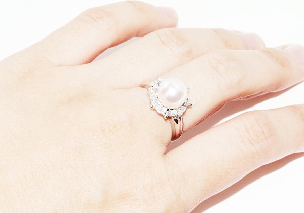 指輪 Pt900 パール(真珠)9.0ミリ ダイヤ0.28ct
