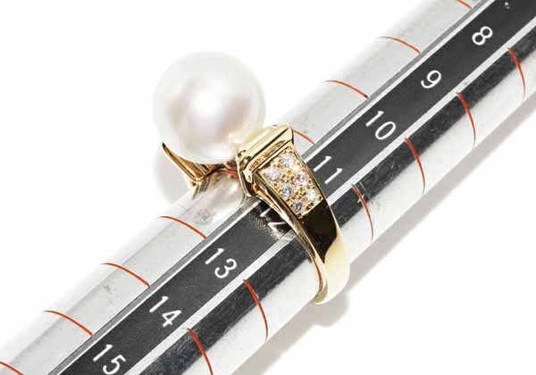 指輪 K18YG パール(真珠)11.6ミリ ダイヤ0.25ct