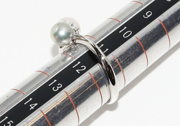 指輪 Pt900 セミブラックパール(黒真珠) パール(真珠) ダイヤ0.17ct