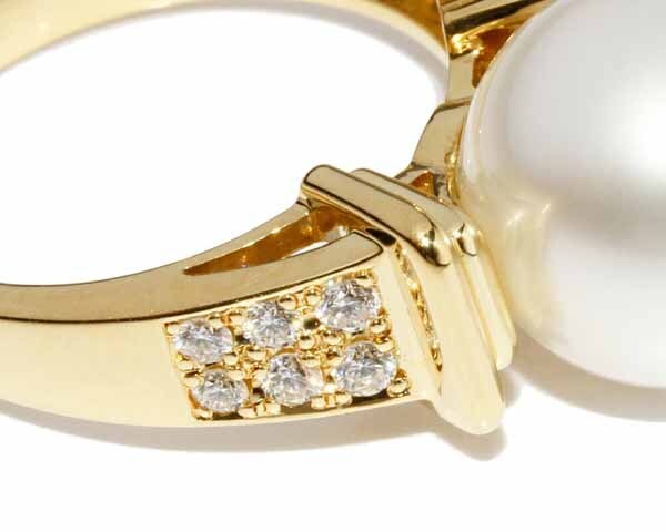 指輪 K18YG パール(真珠)11.6ミリ ダイヤ0.25ct
