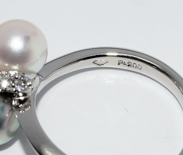 指輪 Pt900 セミブラックパール(黒真珠) パール(真珠) ダイヤ0.17ct