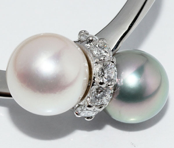 指輪 Pt900 セミブラックパール(黒真珠) パール(真珠) ダイヤ0.17ct
