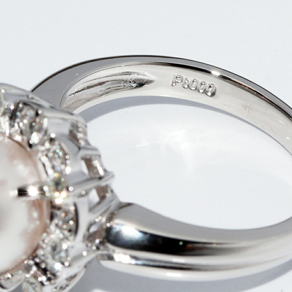 指輪 Pt900 パール(真珠)9.0ミリ ダイヤ0.28ct